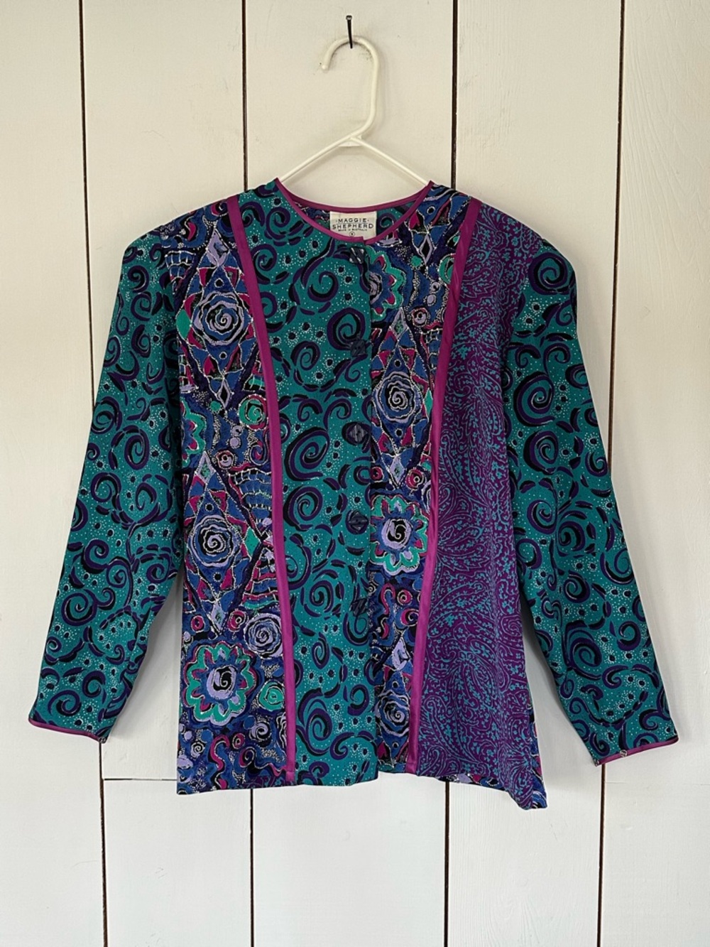 VTG 80s Maggie Shepherd Australia Top Sz S Multicolor Patchwork New Wave
